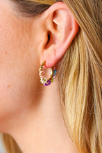 Load image into Gallery viewer, Multicolor Beaded Flower Mini Hoop Earrings
