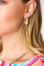 Load image into Gallery viewer, White/Gold Beaded Flower Mini Hoop Earrings
