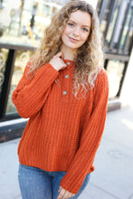 Load image into Gallery viewer, Better Than Ever Rust Loose Knit Henley Button Sweater
