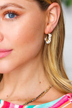 Load image into Gallery viewer, White/Gold Beaded Flower Mini Hoop Earrings
