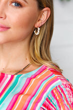 Load image into Gallery viewer, White/Gold Beaded Flower Mini Hoop Earrings
