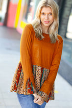 Load image into Gallery viewer, Autumn Days Rust Babydoll Paisley Bell Sleeve Top
