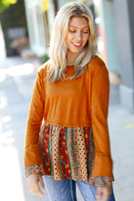 Load image into Gallery viewer, Autumn Days Rust Babydoll Paisley Bell Sleeve Top
