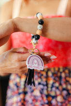 Load image into Gallery viewer, Black &amp; Tan &quot;Mama&quot; Bauble Wristlet Tassel Keychain
