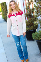 Load image into Gallery viewer, Give Joy Cranberry Ribbed Colorblock Button Down Shacket
