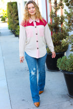 Load image into Gallery viewer, Give Joy Cranberry Ribbed Colorblock Button Down Shacket
