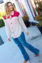 Load image into Gallery viewer, Give Joy Cranberry Ribbed Colorblock Button Down Shacket
