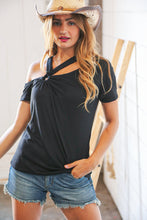 Load image into Gallery viewer, Black Cold Shoulder Keyhole Knit Top
