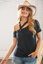 Load image into Gallery viewer, Black Cold Shoulder Keyhole Knit Top
