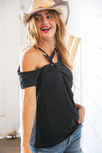 Load image into Gallery viewer, Black Cold Shoulder Keyhole Knit Top
