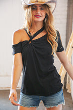 Load image into Gallery viewer, Black Cold Shoulder Keyhole Knit Top
