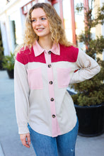 Load image into Gallery viewer, Give Joy Cranberry Ribbed Colorblock Button Down Shacket
