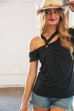 Load image into Gallery viewer, Black Cold Shoulder Keyhole Knit Top
