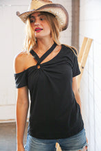 Load image into Gallery viewer, Black Cold Shoulder Keyhole Knit Top
