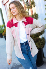 Load image into Gallery viewer, Give Joy Cranberry Ribbed Colorblock Button Down Shacket
