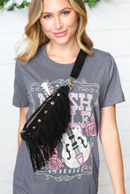 Load image into Gallery viewer, Black Faux Suede Fringe Convertible Fanny/Sling Bag

