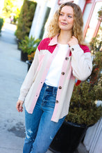Load image into Gallery viewer, Give Joy Cranberry Ribbed Colorblock Button Down Shacket
