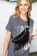 Load image into Gallery viewer, Black Faux Suede Fringe Convertible Fanny/Sling Bag
