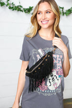 Load image into Gallery viewer, Black Faux Suede Fringe Convertible Fanny/Sling Bag
