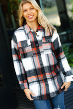 Load image into Gallery viewer, All On You Black &amp; Burnt Orange Flannel Button Down Shacket
