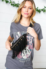 Load image into Gallery viewer, Black Faux Suede Fringe Convertible Fanny/Sling Bag
