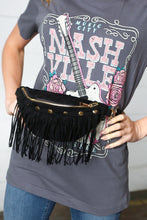 Load image into Gallery viewer, Black Vegan Suede Sling Fringe Fanny Pack/Crossbody
