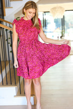 Load image into Gallery viewer, Magenta Floral Waist Tie Ruffle Frill Dress with Pockets
