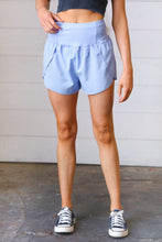 Load image into Gallery viewer, Blue High Waist Zipper Back Pocket Running Shorts
