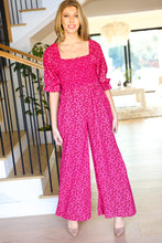 Load image into Gallery viewer, Feeling Femme Fuchsia Floral Smocked Wide Leg Jumpsuit
