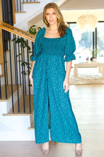 Load image into Gallery viewer, Feeling Femme Teal Floral Smocked Wide Leg Jumpsuit
