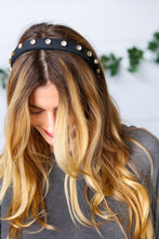 Load image into Gallery viewer, Black Rhinestone Top Knot Silky Knit Headband
