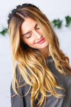 Load image into Gallery viewer, Black Rhinestone Top Knot Silky Knit Headband

