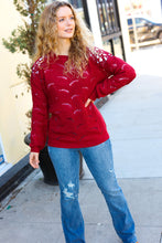 Load image into Gallery viewer, Feeling Fun Burgundy Pointelle Lace Shoulder Knit Sweater
