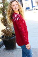 Load image into Gallery viewer, Feeling Fun Burgundy Pointelle Lace Shoulder Knit Sweater
