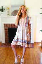 Load image into Gallery viewer, Peach Boho Floral Button Detail V Neck Ruffle Dress
