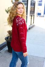 Load image into Gallery viewer, Feeling Fun Burgundy Pointelle Lace Shoulder Knit Sweater

