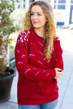 Load image into Gallery viewer, Feeling Fun Burgundy Pointelle Lace Shoulder Knit Sweater
