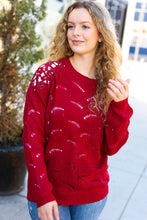 Load image into Gallery viewer, Feeling Fun Burgundy Pointelle Lace Shoulder Knit Sweater
