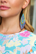 Load image into Gallery viewer, Turquoise &amp; Purple Beaded Diamond Drop Earrings
