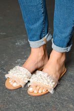 Load image into Gallery viewer, Blush Linen Fray Beaded Faux Pearl Slide Sandal
