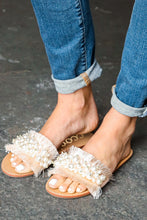 Load image into Gallery viewer, Blush Linen Fray Beaded Faux Pearl Slide Sandal
