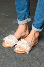 Load image into Gallery viewer, Blush Linen Fray Beaded Faux Pearl Slide Sandal
