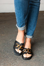 Load image into Gallery viewer, Black Chain Detail Notched Slide Sandals
