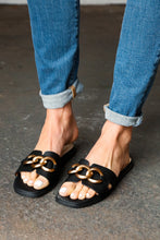 Load image into Gallery viewer, Black Chain Detail Notched Slide Sandals
