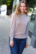 Load image into Gallery viewer, On Your Way Camel Ribbed Mock Neck Puff Sleeve Top
