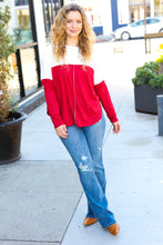 Load image into Gallery viewer, Festive Red &amp; White Drop Shoulder Outseam Color Block Top
