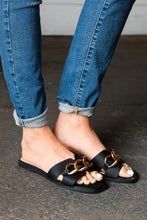 Load image into Gallery viewer, Black Chain Detail Notched Slide Sandals
