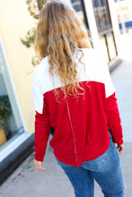 Load image into Gallery viewer, Festive Red &amp; White Drop Shoulder Outseam Color Block Top
