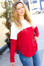 Load image into Gallery viewer, Festive Red &amp; White Drop Shoulder Outseam Color Block Top
