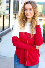 Load image into Gallery viewer, Festive Red &amp; White Drop Shoulder Outseam Color Block Top
